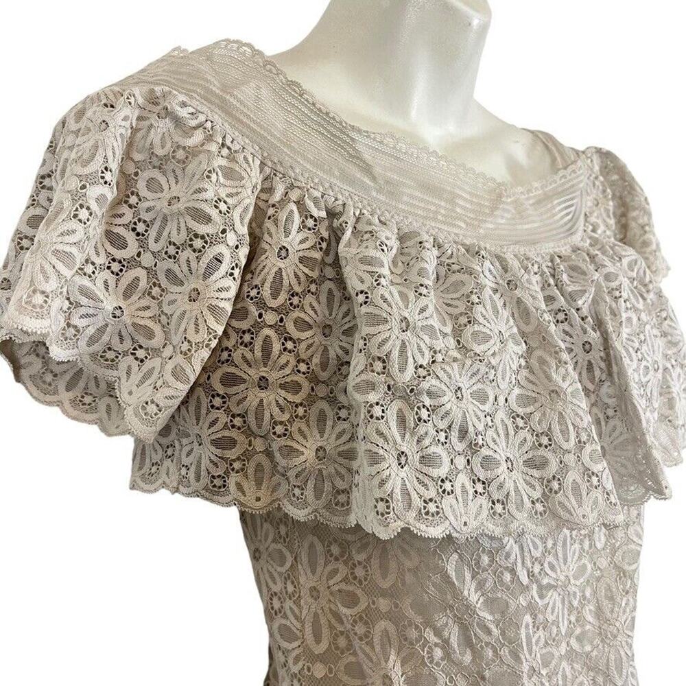 Victorias Secret Light Gray Lace Off The Shoulder Sheer Bodysuit Top Floral M - Picture 2 of 16